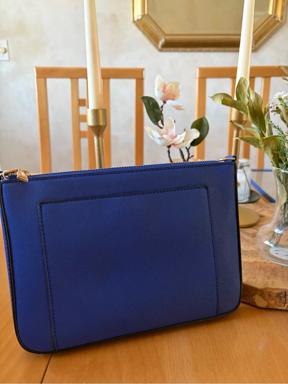Blue Crossbody Tote Bag with Detachable Strap